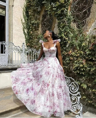 Women's Floral Midi Dress – Elegant Wedding Guest Dress