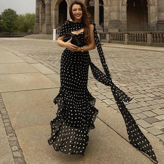 Women's Elegant Polka Dot Maxi Dress – Spaghetti Strap for Weddings & Summer Events