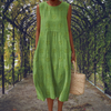 Women's Sleeveless Embroidered Midi Dress with Pockets