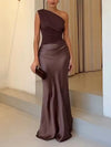 Women's One Shoulder Pleated Maxi Dress, Plus Size Available