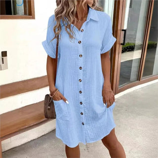 Women's Elegant Midi Shirt Dress – Lightweight Cotton Blend with Pockets for Summer Wear
