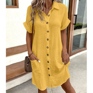 Women's Elegant Midi Shirt Dress – Lightweight Cotton Blend with Pockets for Summer Wear