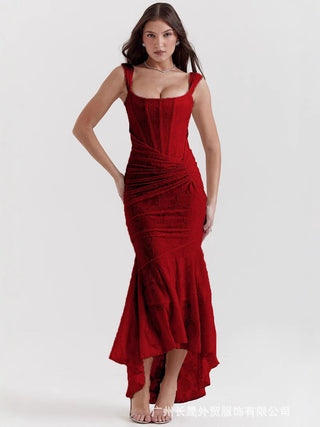 Women's High-Low Hem Corset Maxi Dress – Elegant Garden Party Dress