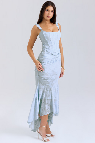 Women's High-Low Hem Corset Maxi Dress – Elegant Garden Party Dress