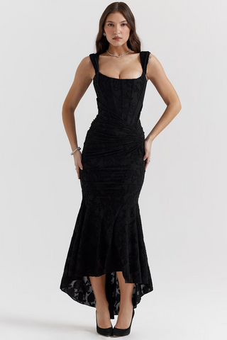 Women's High-Low Hem Corset Maxi Dress – Elegant Garden Party Dress