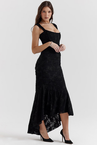 Women's High-Low Hem Corset Maxi Dress – Elegant Garden Party Dress