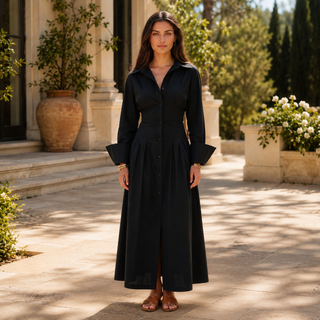 Elegant Women's Corset Button-Front Maxi Dress – Long Sleeve for Evening & Formal Events