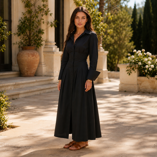 Elegant Women's Corset Button-Front Maxi Dress – Long Sleeve for Evening & Formal Events