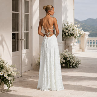 Women's Elegant Floral Maxi Dress – Thin Shoulder Straps Flowing Silhouette for Weddings