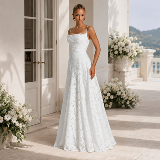 Women's Elegant Floral Maxi Dress – Thin Shoulder Straps Flowing Silhouette for Weddings