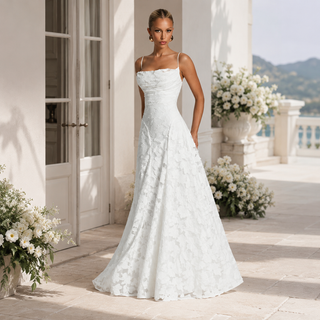Women's Elegant Floral Maxi Dress – Thin Shoulder Straps Flowing Silhouette for Weddings