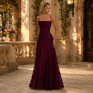 Women's Elegant Floral Maxi Dress – Thin Shoulder Straps Flowing Silhouette for Weddings