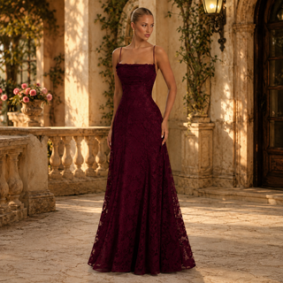 Women's Elegant Floral Maxi Dress – Thin Shoulder Straps Flowing Silhouette for Weddings