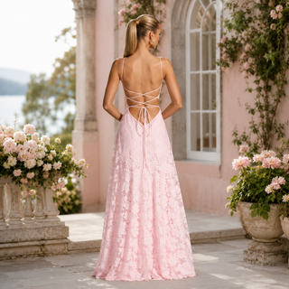 Women's Elegant Floral Maxi Dress – Thin Shoulder Straps Flowing Silhouette for Weddings