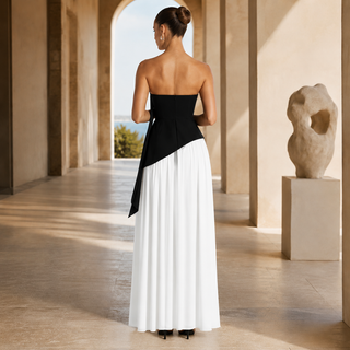 Women's Elegant Corset Strapless Maxi Dress – High Split for Weddings & Formal Evenings