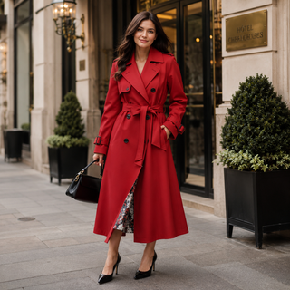 Women's Elegant Belted Trench Coat – Long Lapel Collar for Office & Everyday Wear