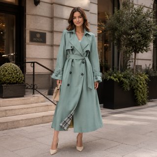 Women's Elegant Belted Trench Coat – Long Lapel Collar for Office & Everyday Wear