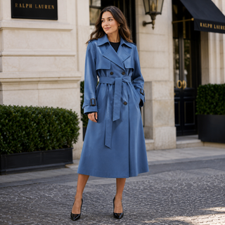 Women's Elegant Belted Trench Coat – Long Lapel Collar for Office & Everyday Wear