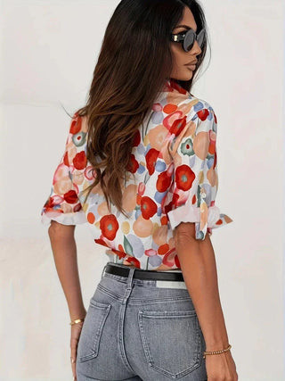 Women's Elegant Floral Blouse – Long Sleeve Lightweight Top for Casual & Work Wear