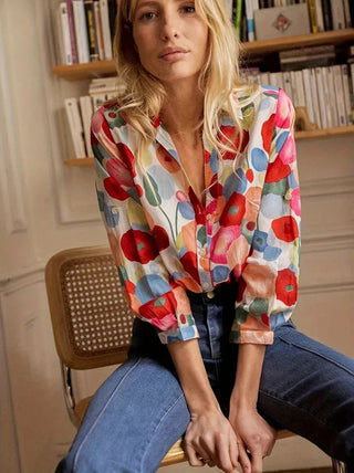 Women's Elegant Floral Blouse – Long Sleeve Lightweight Top for Casual & Work Wear