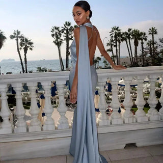 Women's Elegant Asymmetrical Strap Maxi Dress – Draped Silhouette for Weddings & Formal Events