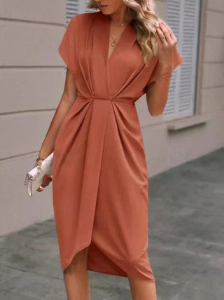 Women's Elegant Wrap Midi Dress – Soft Breathable Fabric for Office & Evening Wear
