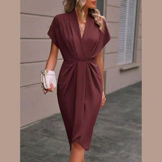 Women's Elegant Wrap Midi Dress – Soft Breathable Fabric for Office & Evening Wear