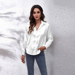 Women's Elegant Satin Blouse – Lightweight Button Collar for Office & Evening Wear