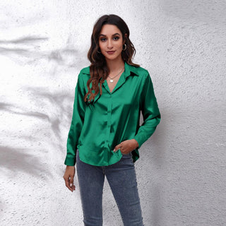 Women's Elegant Satin Blouse – Lightweight Button Collar for Office & Evening Wear