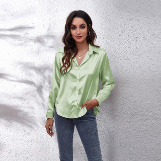 Women's Elegant Satin Blouse – Lightweight Button Collar for Office & Evening Wear