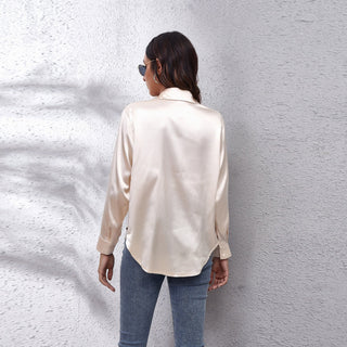 Women's Elegant Satin Blouse – Lightweight Button Collar for Office & Evening Wear