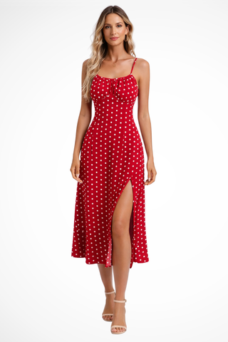 Women's Elegant Floral Midi Dress – Spaghetti Strap Side Split for Summer & Casual Wear