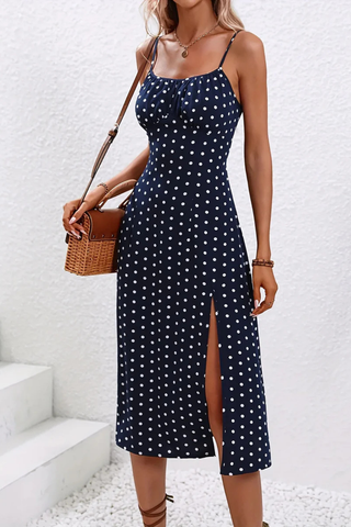 Women's Elegant Floral Midi Dress – Spaghetti Strap Side Split for Summer & Casual Wear