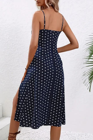 Women's Elegant Floral Midi Dress – Spaghetti Strap Side Split for Summer & Casual Wear