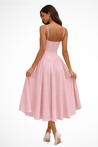 Women's Elegant A-Line Midi Dress – Corset Bodice & Slim Straps for Weddings & Evening