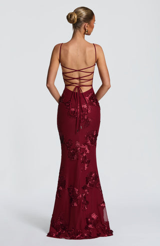 Women's Elegant Floral Maxi Dress – Open Back & Flared Skirt for Evening & Special Occasions