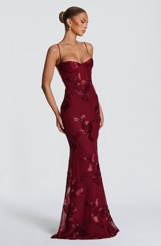 Women's Elegant Floral Maxi Dress – Open Back & Flared Skirt for Evening & Special Occasions