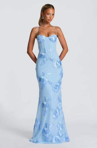 Women's Elegant Floral Maxi Dress – Open Back & Flared Skirt for Evening & Special Occasions