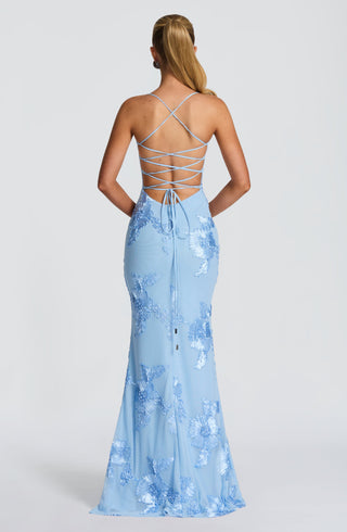 Women's Elegant Floral Maxi Dress – Open Back & Flared Skirt for Evening & Special Occasions