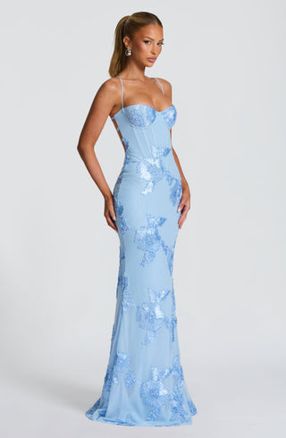 Women's Elegant Floral Maxi Dress – Open Back & Flared Skirt for Evening & Special Occasions