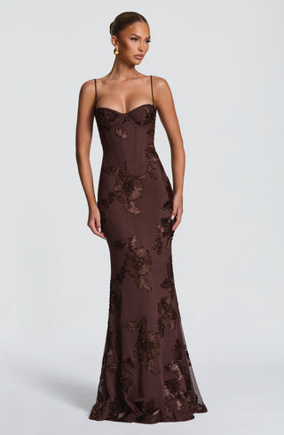 Women's Elegant Floral Maxi Dress – Open Back & Flared Skirt for Evening & Special Occasions