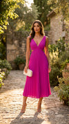 Women's Fitted V-Neck Evening Midi Dress