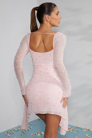Women's Elegant Beaded Long Sleeve Dress – Flattering Fit for Weddings & Cocktail Parties
