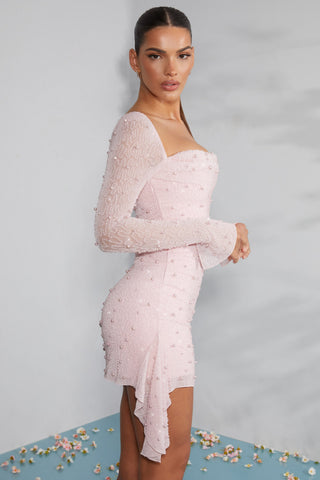Women's Elegant Beaded Long Sleeve Dress – Flattering Fit for Weddings & Cocktail Parties