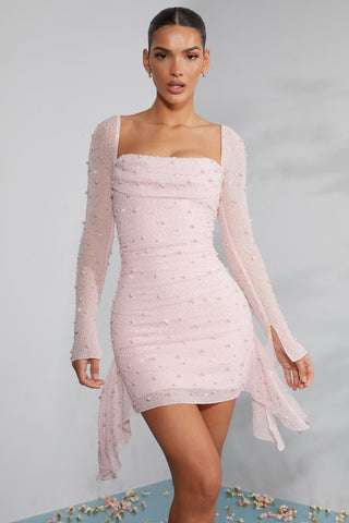 Women's Elegant Beaded Long Sleeve Dress – Flattering Fit for Weddings & Cocktail Parties