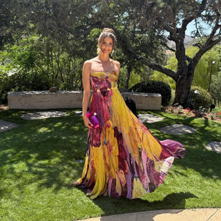 Women's Floral Pleated Maxi Dress – Elegant Summer Dress