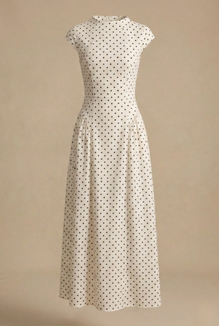 Women's Elegant Polka Dot Maxi Dress – A-Line Sleeveless Round Neck for Casual & Evening
