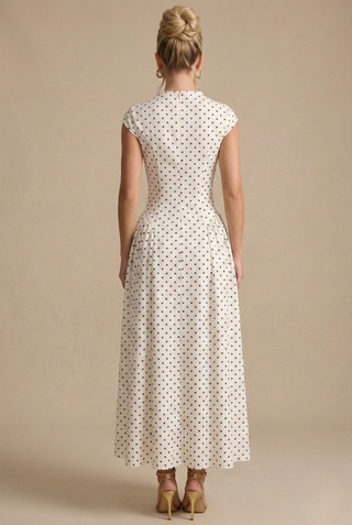 Women's Elegant Polka Dot Maxi Dress – A-Line Sleeveless Round Neck for Casual & Evening