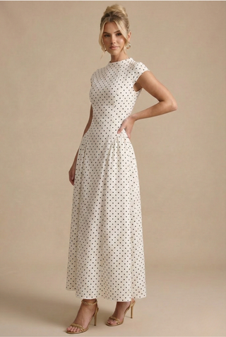 Women's Elegant Polka Dot Maxi Dress – A-Line Sleeveless Round Neck for Casual & Evening