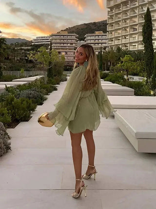 Women's Elegant Ruffled Mini Dress – Long Sleeve Lightweight for Semi-Formal & Summer EventsWomen's Elegant Ruffled Mini Dress – Long Sleeve Lightweight for Semi-Formal & Summer Events